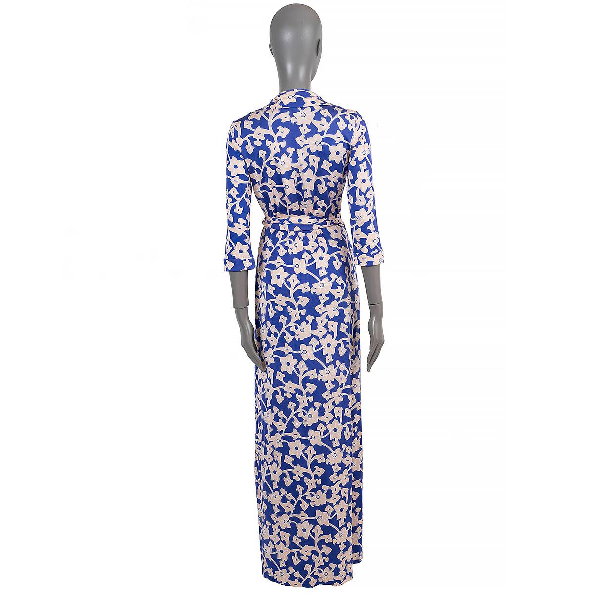 Gray DIANE VON FURSTENBERG DVF blue silk ABIGAIL FLORAL MAXI WRAP Dress 8 M For Sale