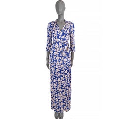 DIANE VON FURSTENBERG DVF robe en soie bleue drapée à fleurs abIGAIL MAXI 8 M
