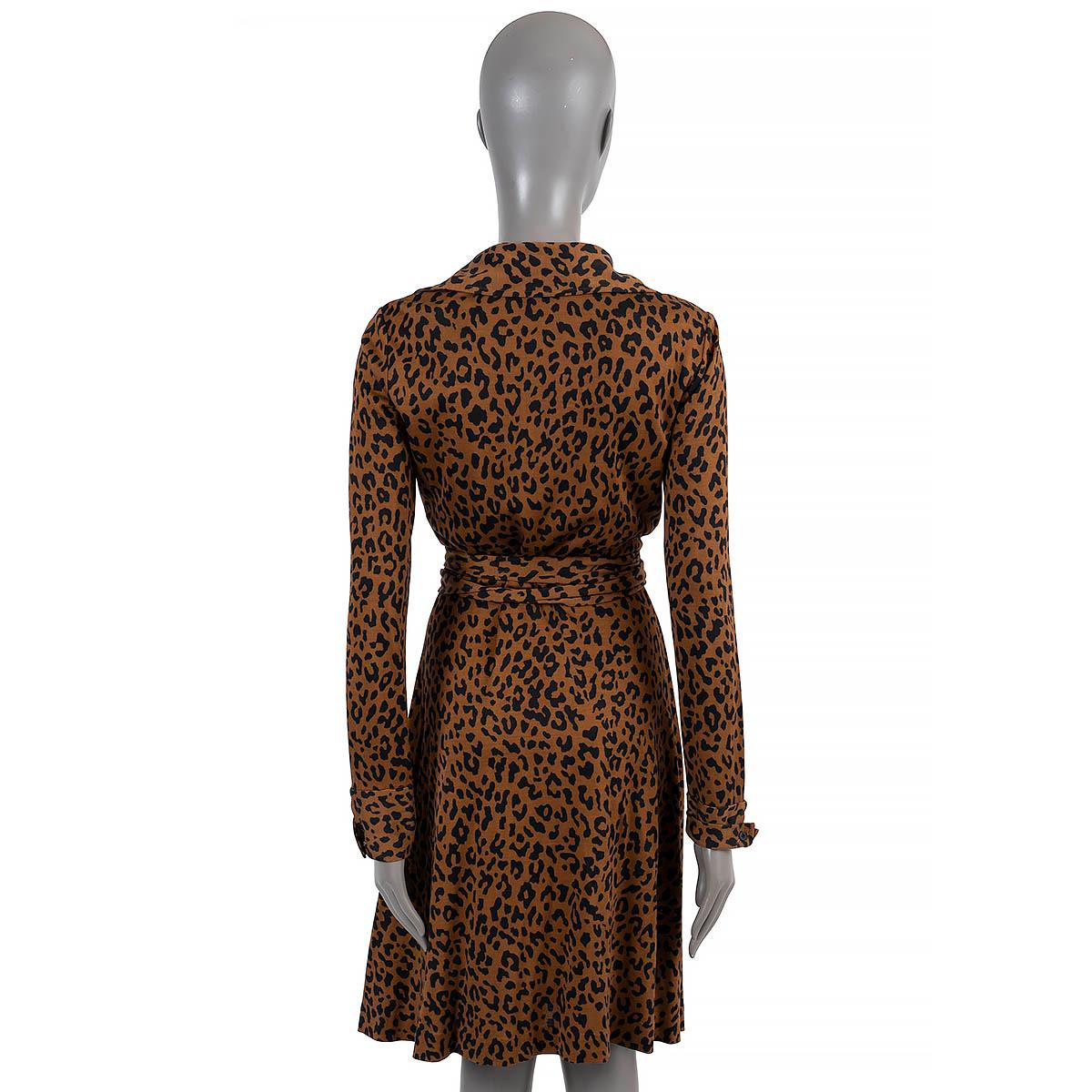 Black DIANE VON FURSTENBERG DVF brown silk JEANNE LEOPARD WRAP Dress 6 S For Sale