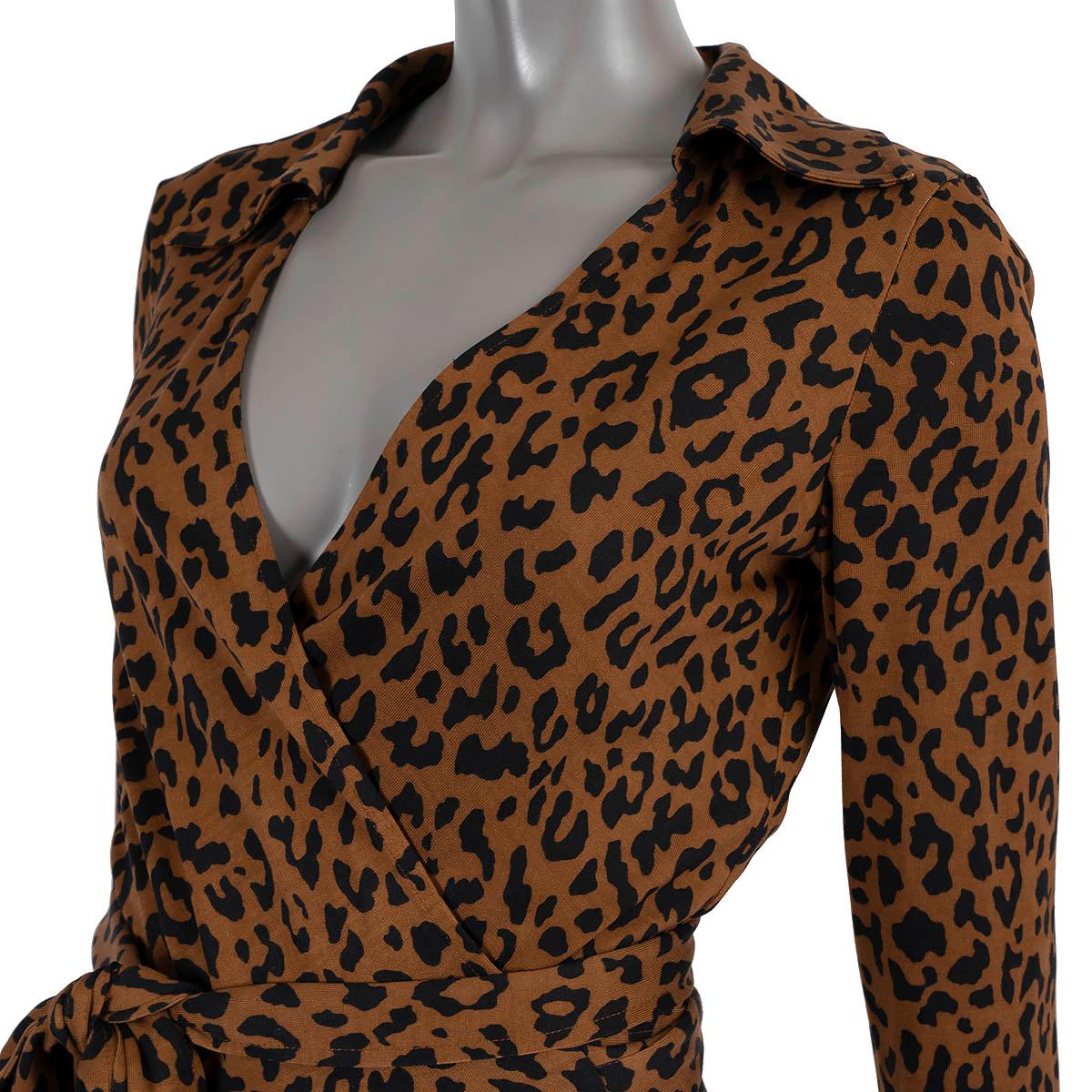DIANE VON FURSTENBERG DVF brown silk JEANNE LEOPARD WRAP Dress 6 S For Sale 1