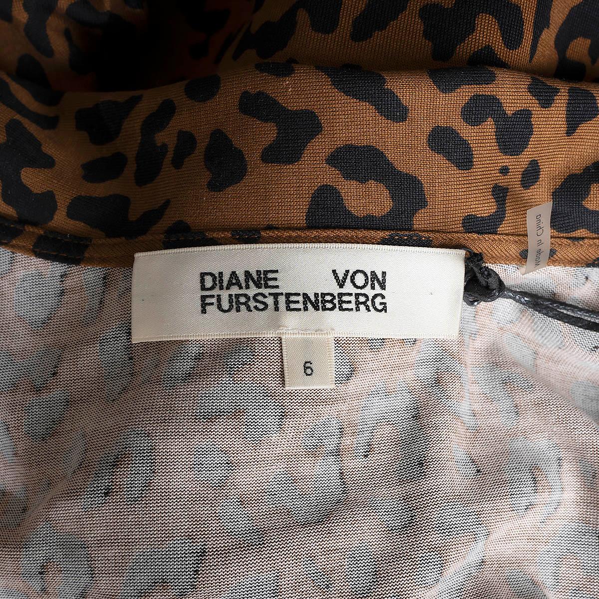 DIANE VON FURSTENBERG DVF brown silk JEANNE LEOPARD WRAP Dress 6 S For Sale 1