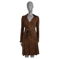 Used DIANE VON FURSTENBERG DVF brown silk JEANNE LEOPARD WRAP Dress 6 S
