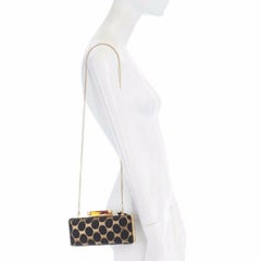 DIANE VON FURSTENBERG DVF Tonda gold black polka dot twill chained box clutch