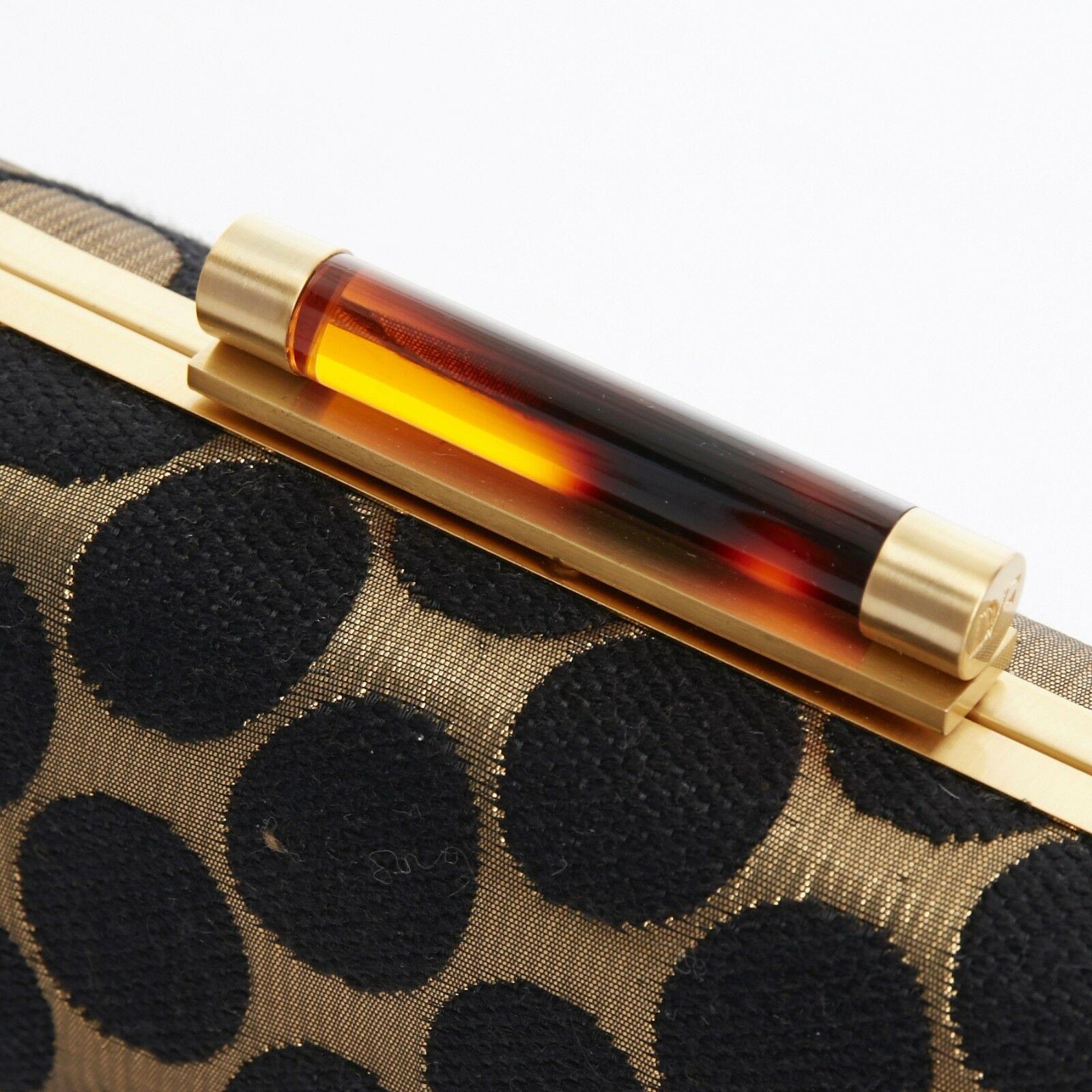 DIANE VON FURSTENBERG DVF Tonda gold black polka dot twill chained box clutch In Excellent Condition In Hong Kong, NT