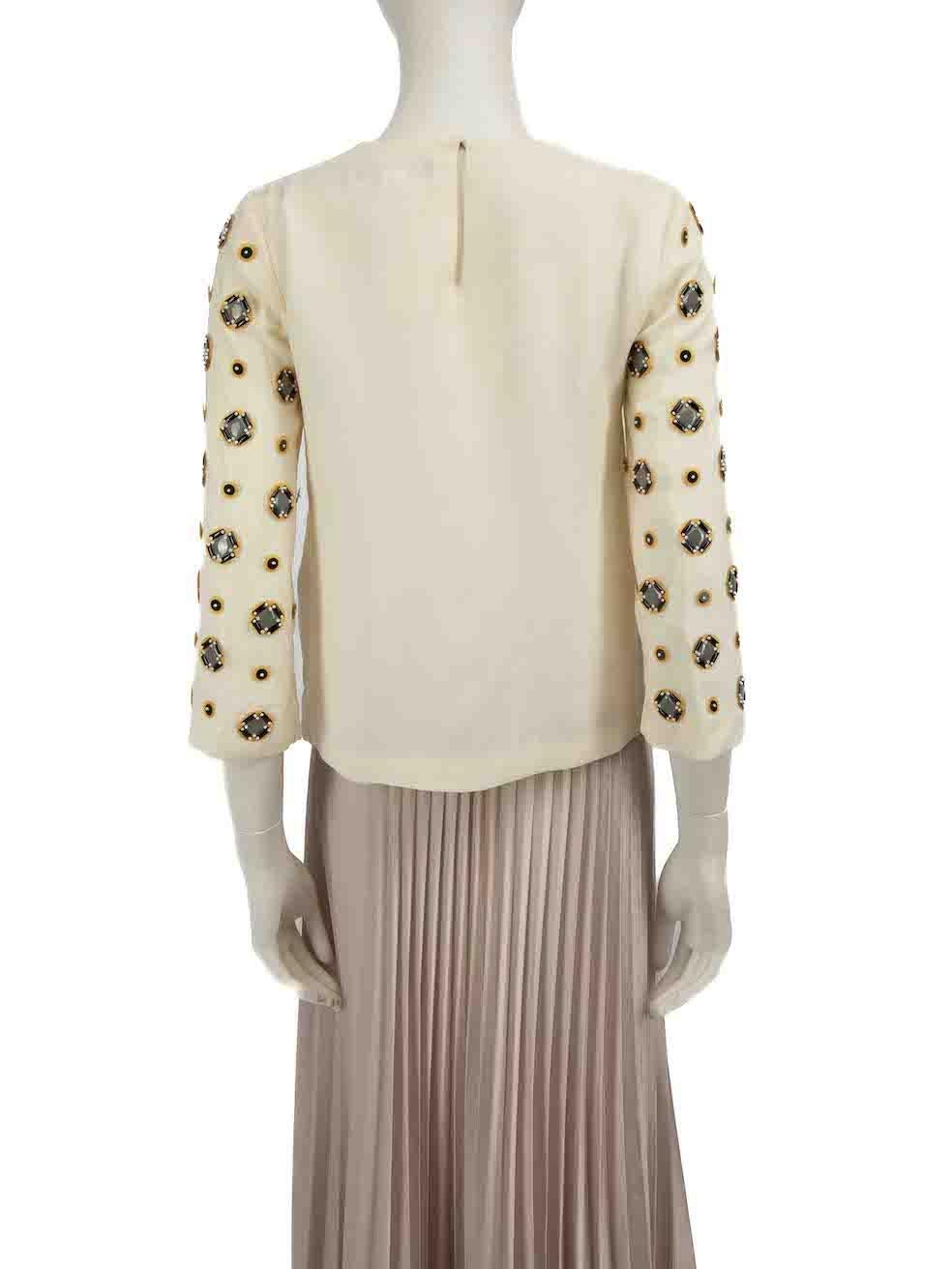 Diane Von Furstenberg Ecru Silk Embellished Top Size S In Good Condition For Sale In London, GB