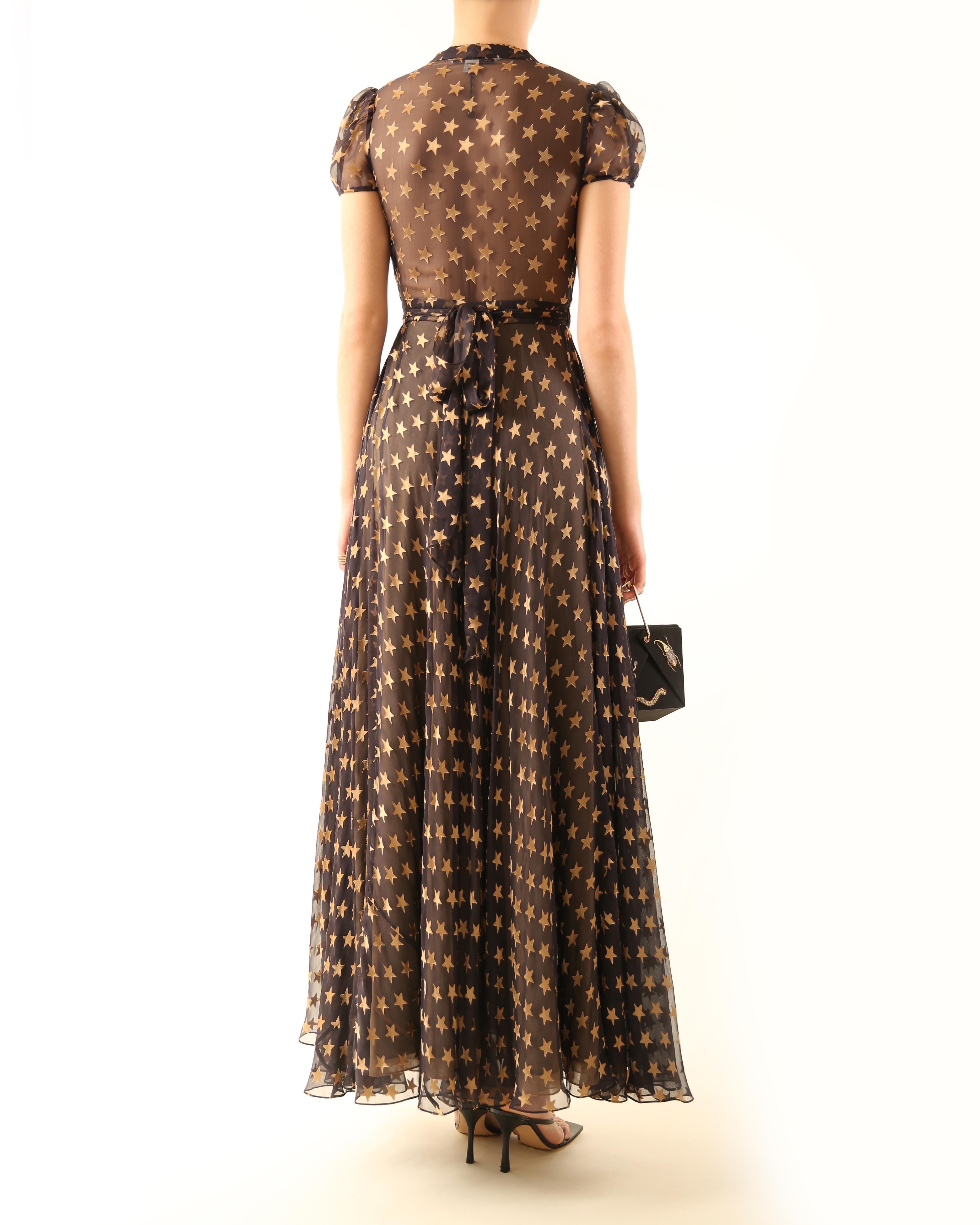 Diane Von Furstenberg Fall 14 silk plunging gold star print layered dress gown In Excellent Condition For Sale In Paris, FR