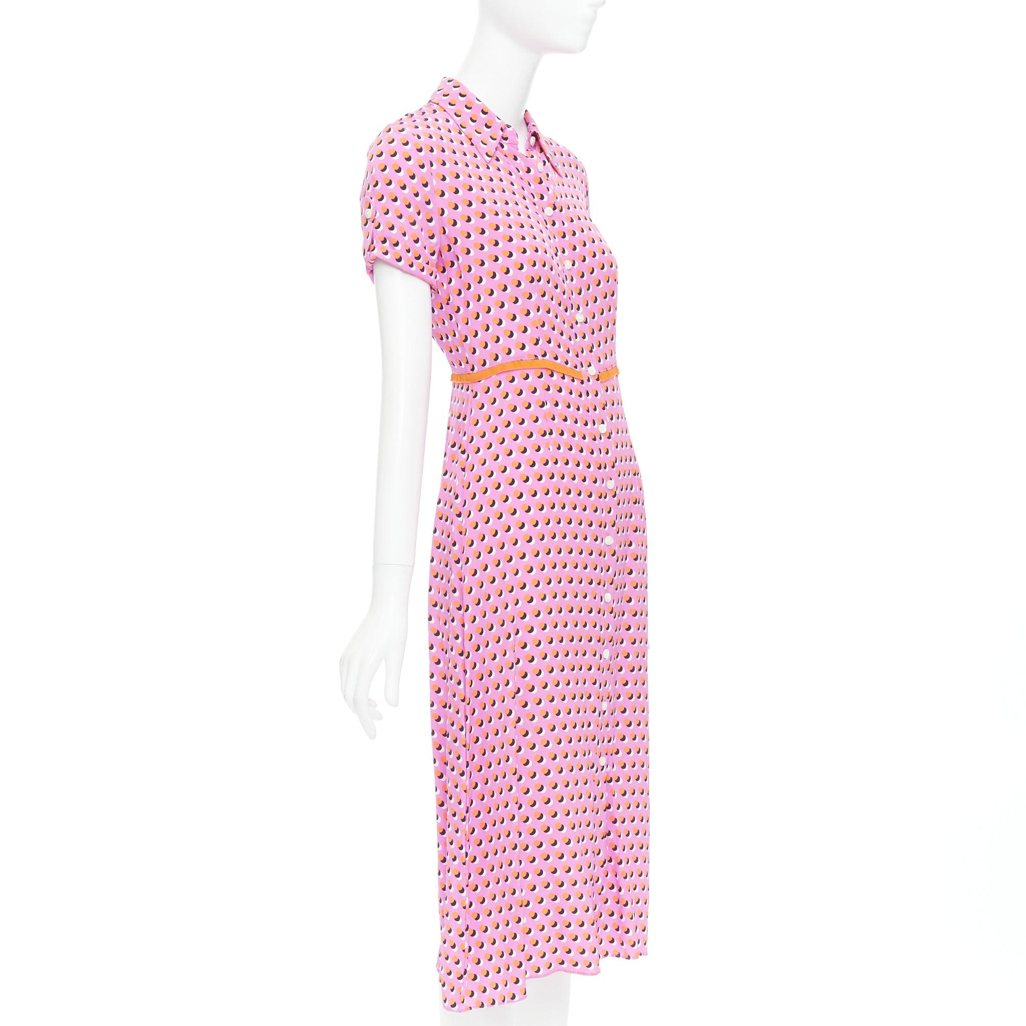 DIANE VON FURSTENBERG Vestido midi camisero de crepé de chine rosa con lunares Georgia US0 Rosa en venta