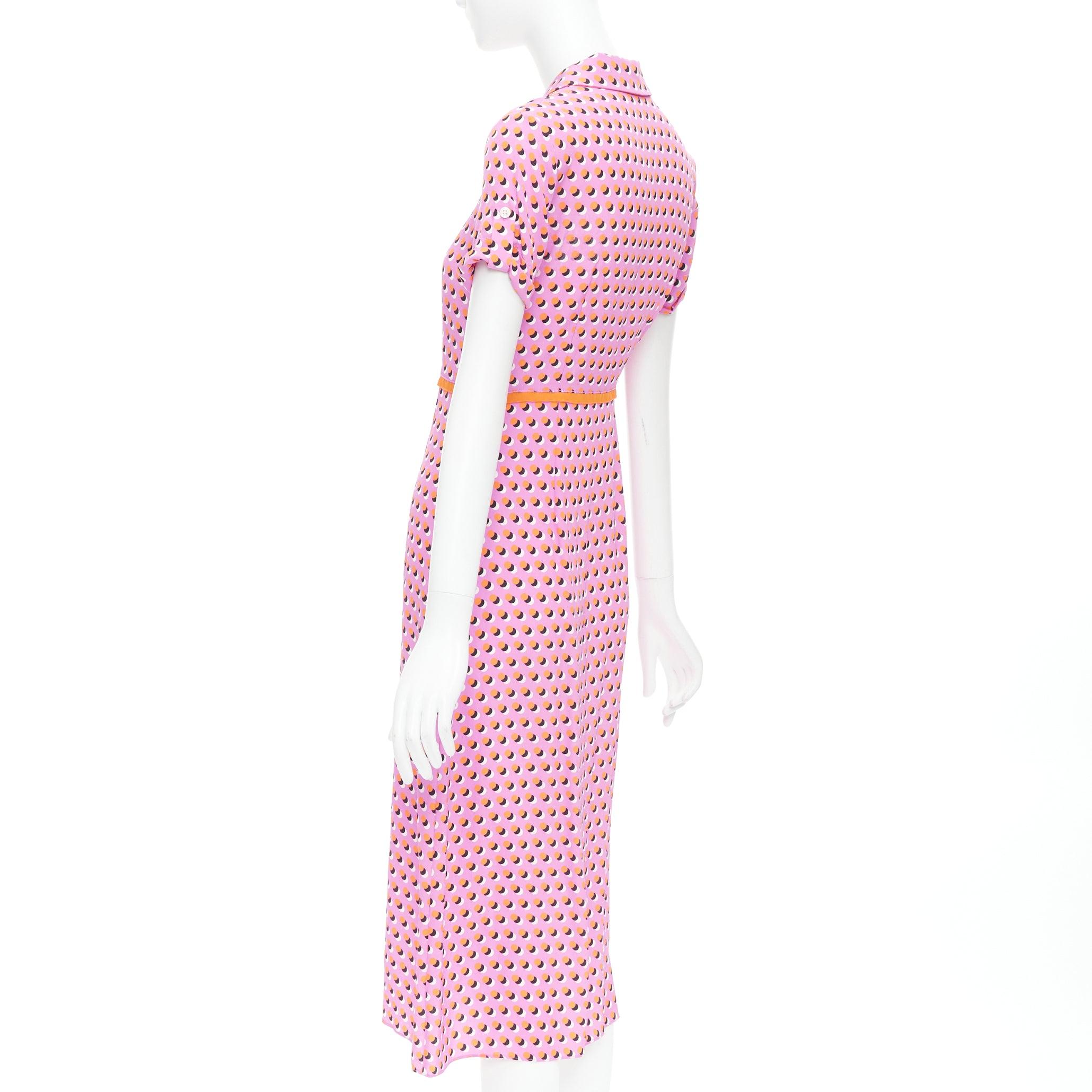 DIANE VON FURSTENBERG Vestido midi camisero de crepé de chine rosa con lunares Georgia US0 en venta 1