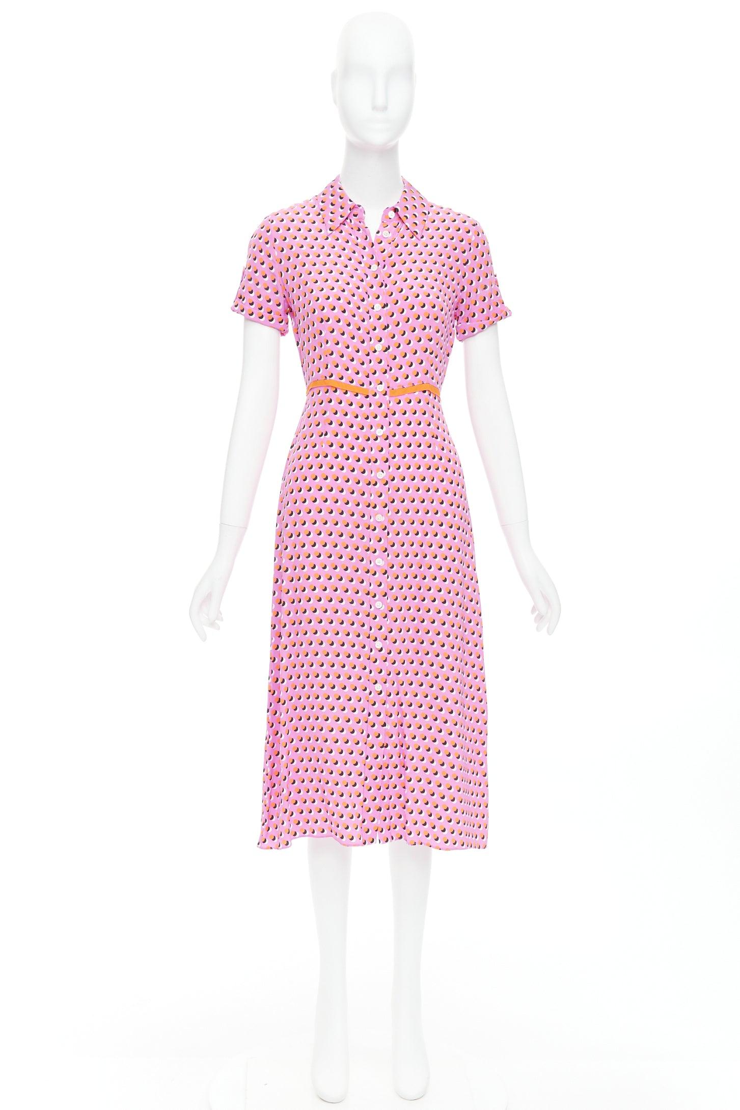 DIANE VON FURSTENBERG Vestido midi camisero de crepé de chine rosa con lunares Georgia US0 en venta 4