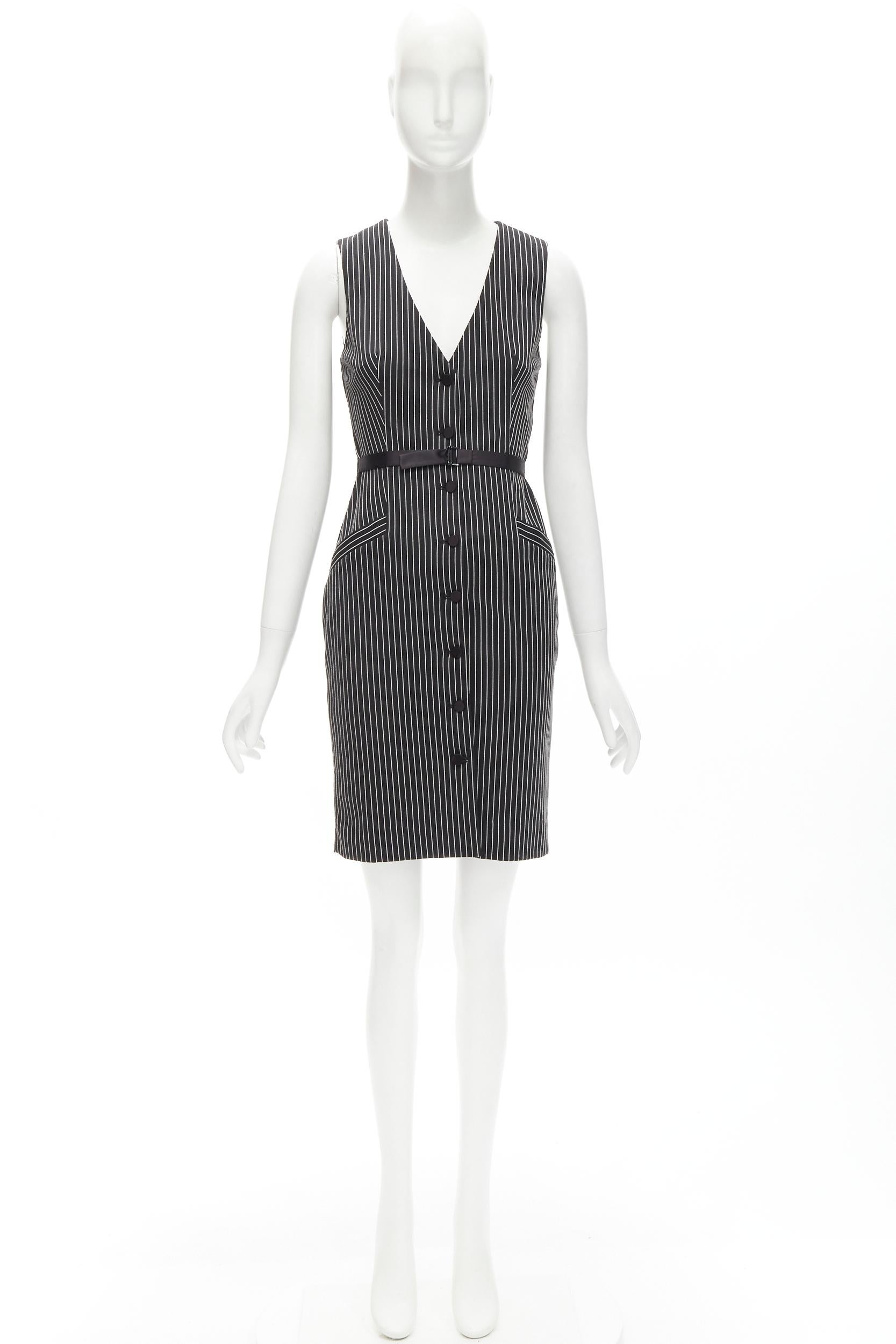 DIANE VON FURSTENBERG Gilet Dress black white vertical pinstripes dress US0 XS For Sale 6