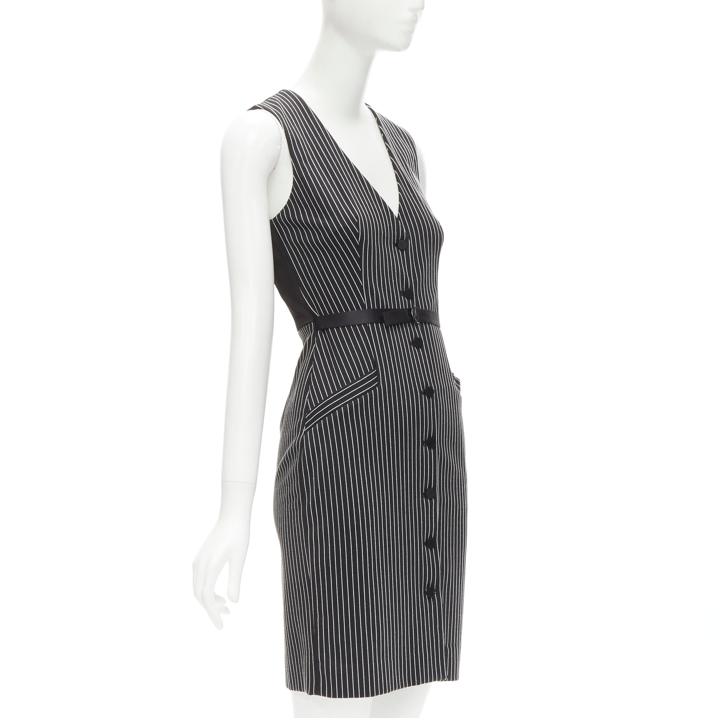 Black DIANE VON FURSTENBERG Gilet Dress black white vertical pinstripes dress US0 XS For Sale