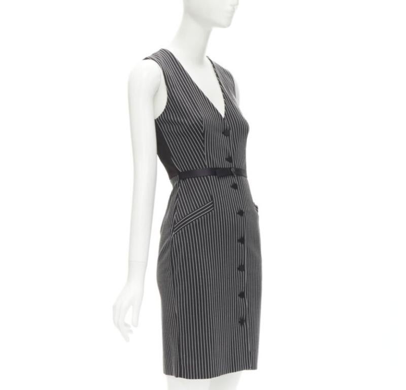 Black DIANE VON FURSTENBERG Gilet Dress black white vertical pinstripes dress US0 XS For Sale
