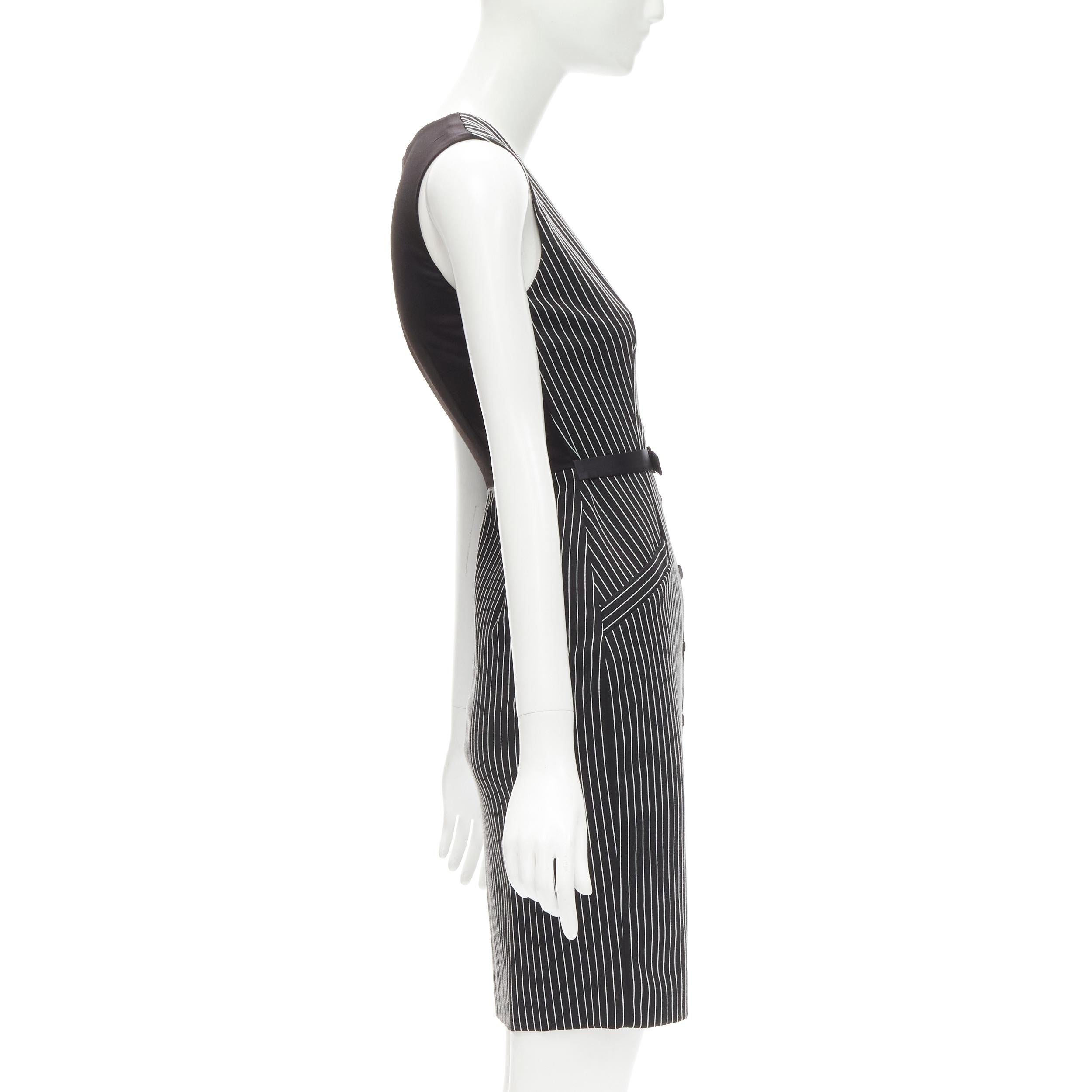 DIANE VON FURSTENBERG Gilet Dress black white vertical pinstripes dress US0 XS In Excellent Condition For Sale In Hong Kong, NT