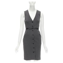 DIANE VON FURSTENBERG Gilet Dress black white vertical pinstripes dress US0 XS