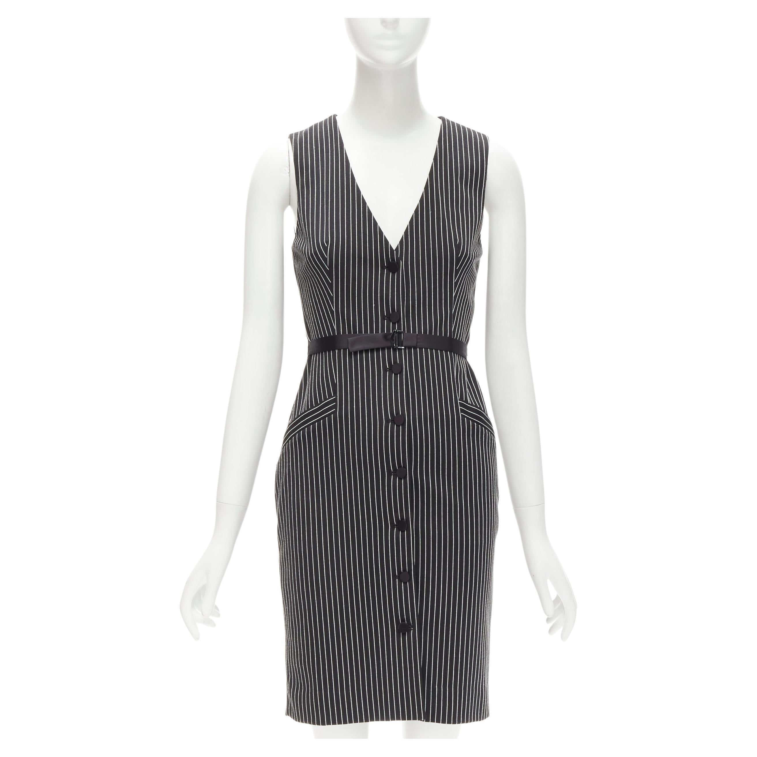 DIANE VON FURSTENBERG Gilet Dress black white vertical pinstripes dress US0 XS For Sale