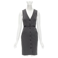 Used DIANE VON FURSTENBERG Gilet Dress black white vertical pinstripes dress US0 XS