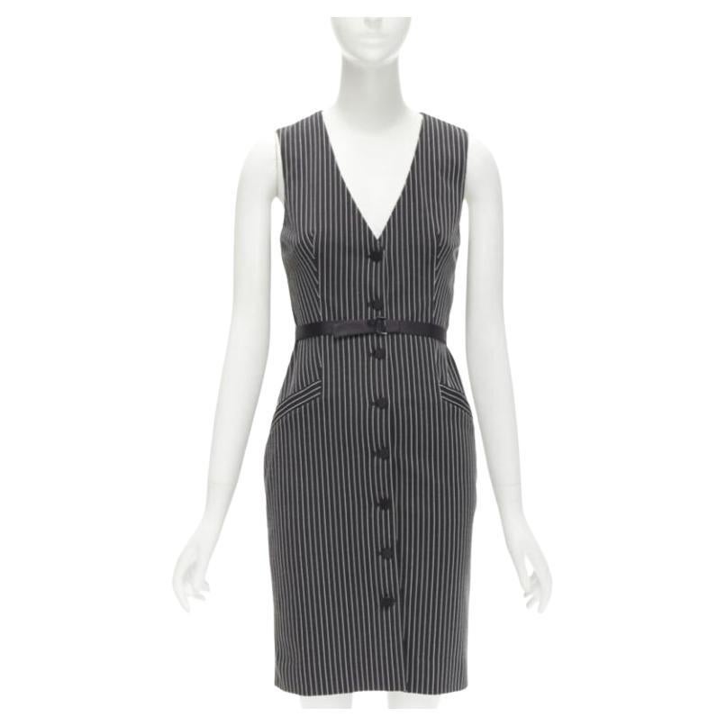 DIANE VON FURSTENBERG Gilet Dress black white vertical pinstripes dress US0 XS