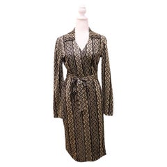 Diane von Furstenberg Gold 
Black Chain Print Wrap Dress - EU 36