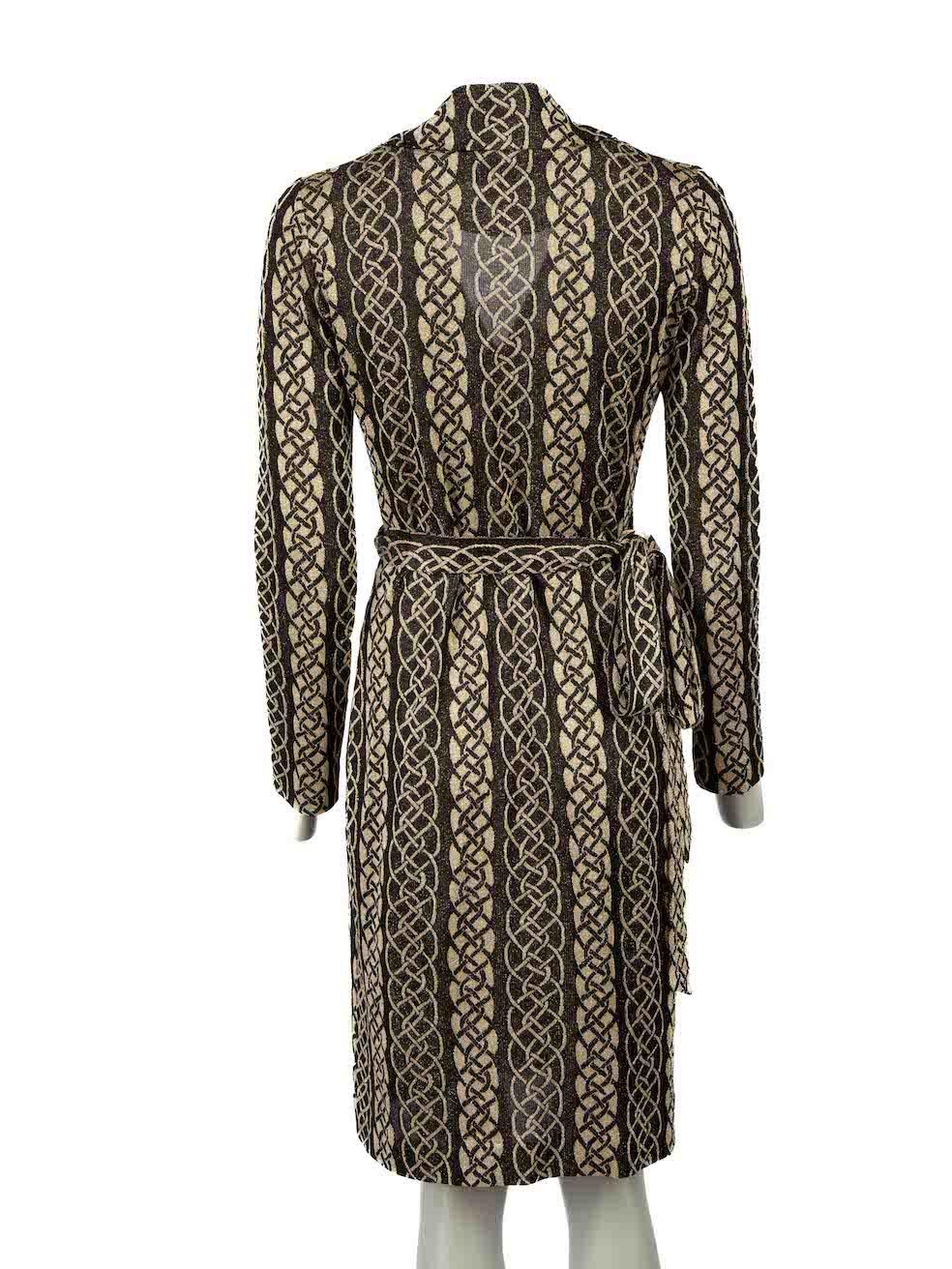 Black Diane Von Furstenberg Gold Braid Knit Wrap Dress Size S