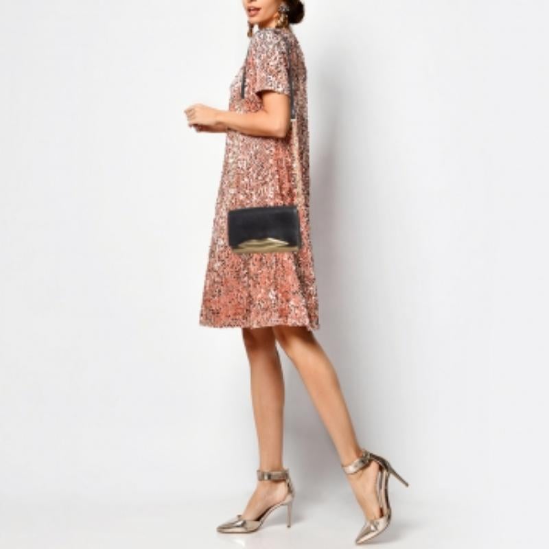 Noir Diane Von Furstenberg - Pochette Carolina Lips en cuir et lézard doré en vente