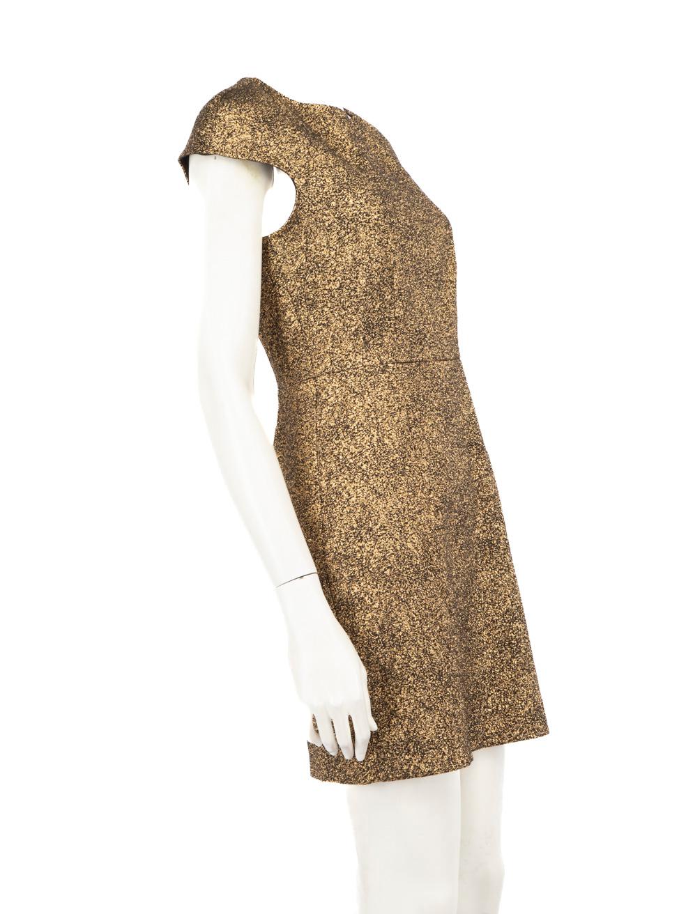 CONDITION is Very Good. Hardly any visible wear to dress is evident on this used Diane Von Furstenberg designer resale item.



Details


Gold

Polyester

Dress

Mini length

Round neck

Short sleeves

Figure hugging fit

Back zip and hook
