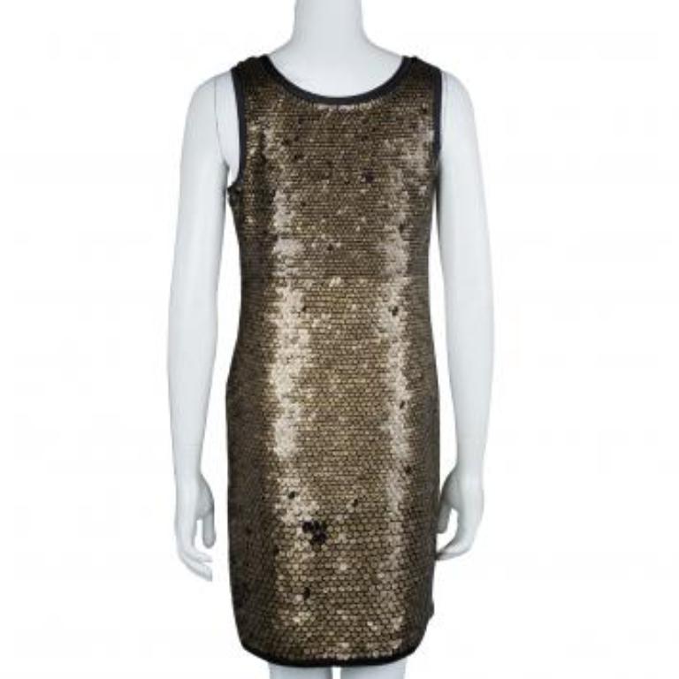 Robe sans manches Diane von Furstenberg ornée de sequins dorés M en vente 6