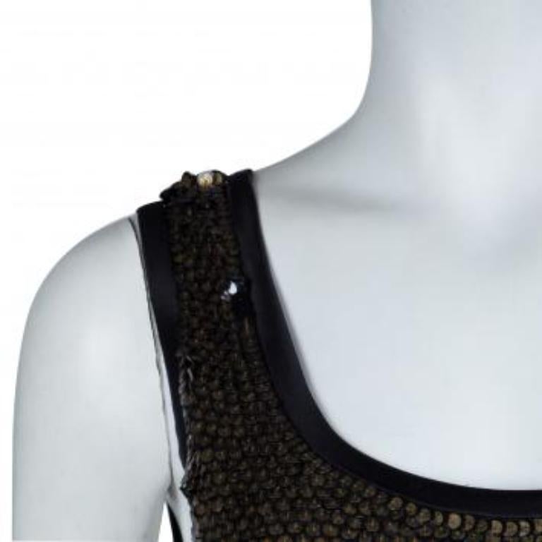 Robe sans manches Diane von Furstenberg ornée de sequins dorés M en vente 1