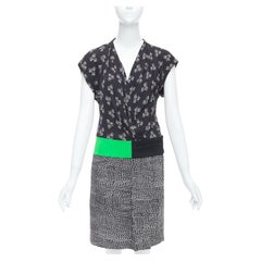 DIANE VON FURSTENBERG Grün-Schwarzes Wickelkleid aus Seidenmischung mit mehreren Drucken US2 S