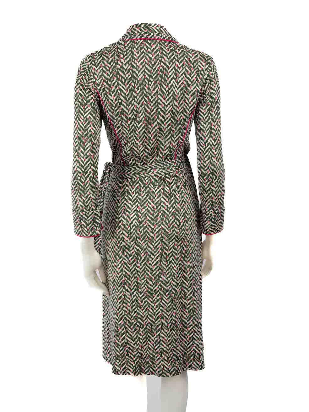 Diane Von Furstenberg Green Dotted Midi Wrap Dress Size L In Good Condition For Sale In London, GB