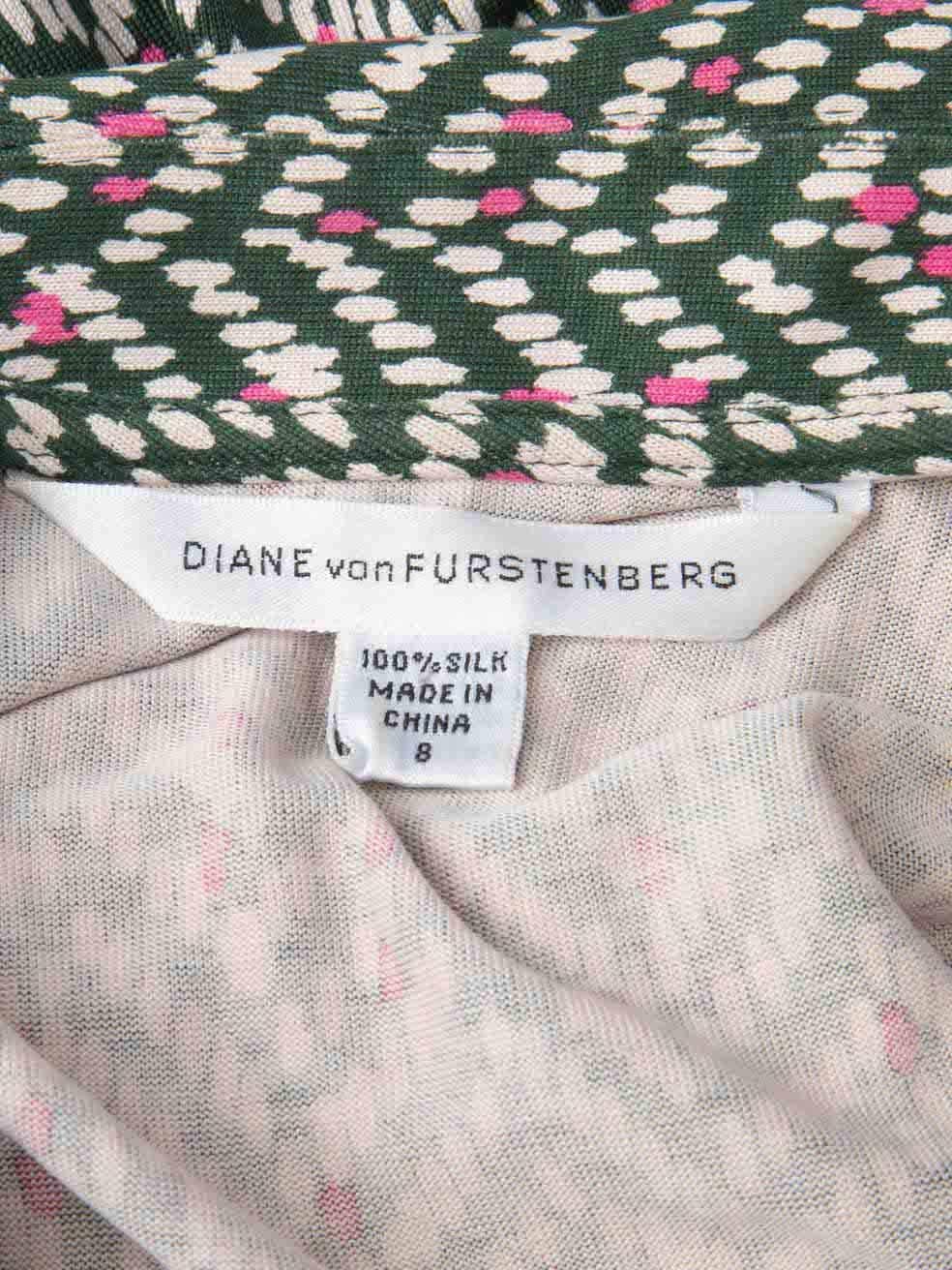 Women's Diane Von Furstenberg Green Dotted Midi Wrap Dress Size L For Sale