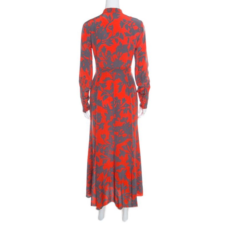 Diane Von Furstenberg Grey Brulon Graphic Printed Silk Shirt Maxi Dress ...