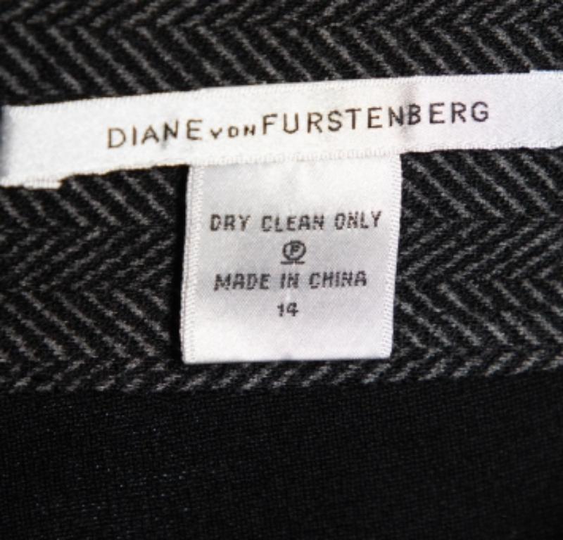 Women's Diane Von Furstenberg Grey Patterned Wool Blend Martey Midi Skirt XL For Sale