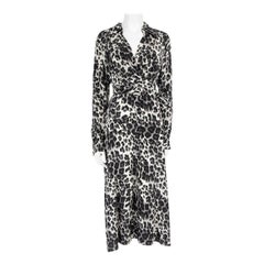 Diane Von Furstenberg - Robe midi léopard en soie grise, taille XL