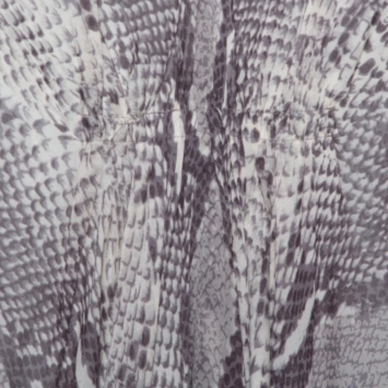 Gray Diane Von Furstenberg  Grey Snakeskin Printed Silk Draped Fleurette Dress XS For Sale