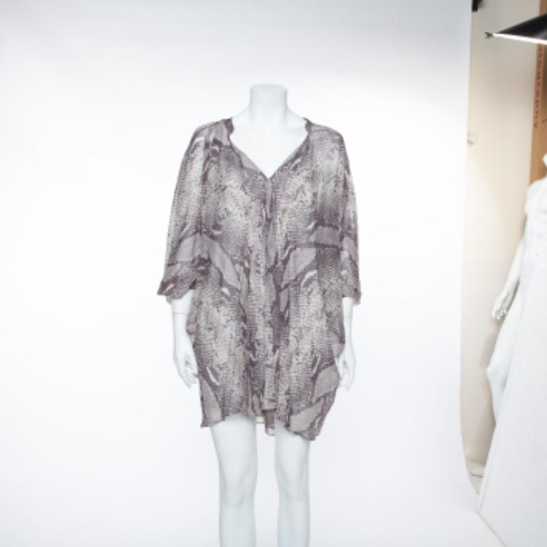 Diane Von Furstenberg  Grey Snakeskin Printed Silk Draped Fleurette Dress XS For Sale 2