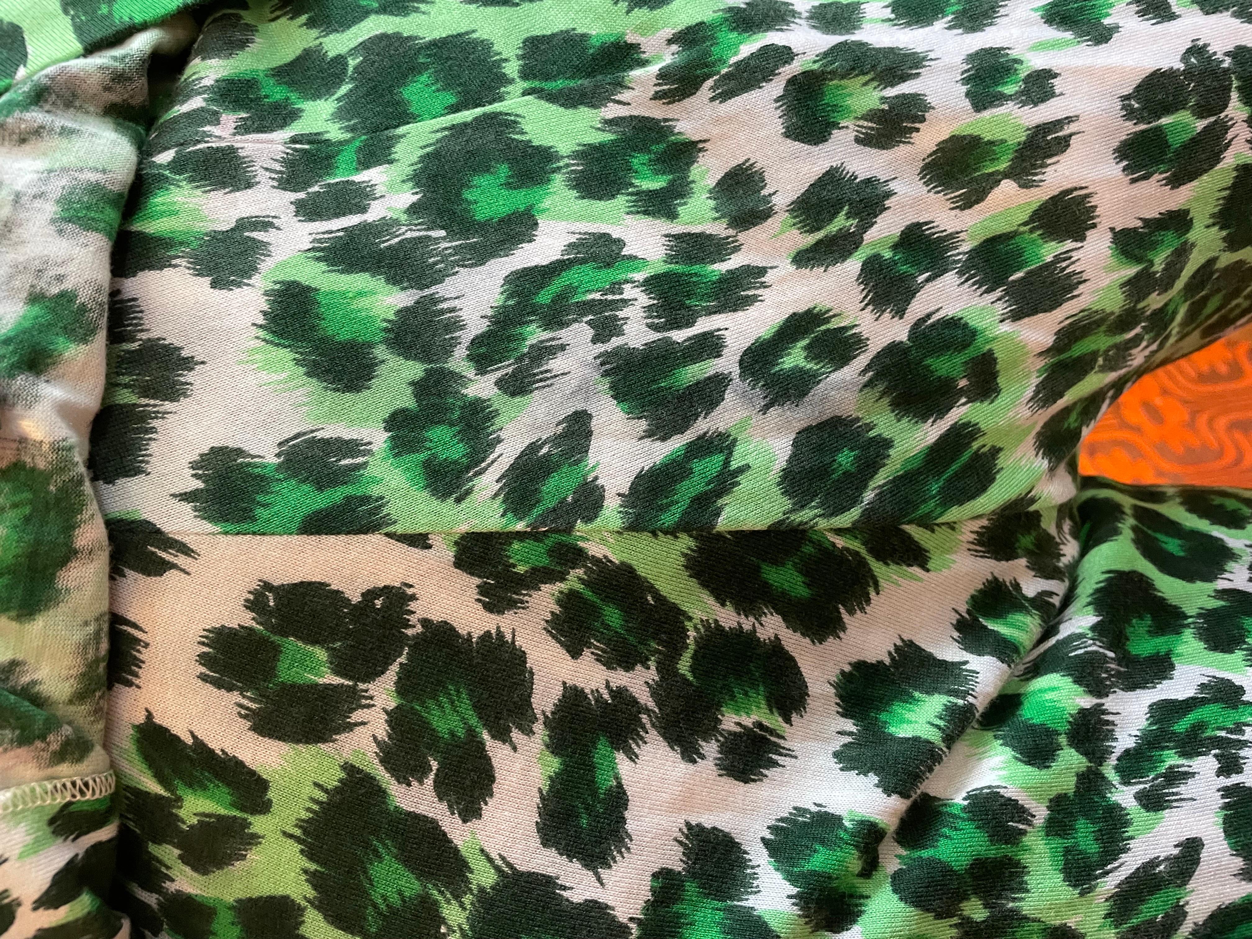 Women's or Men's Diane Von Furstenberg late 70s green leopard print wrap blouse and pants 
