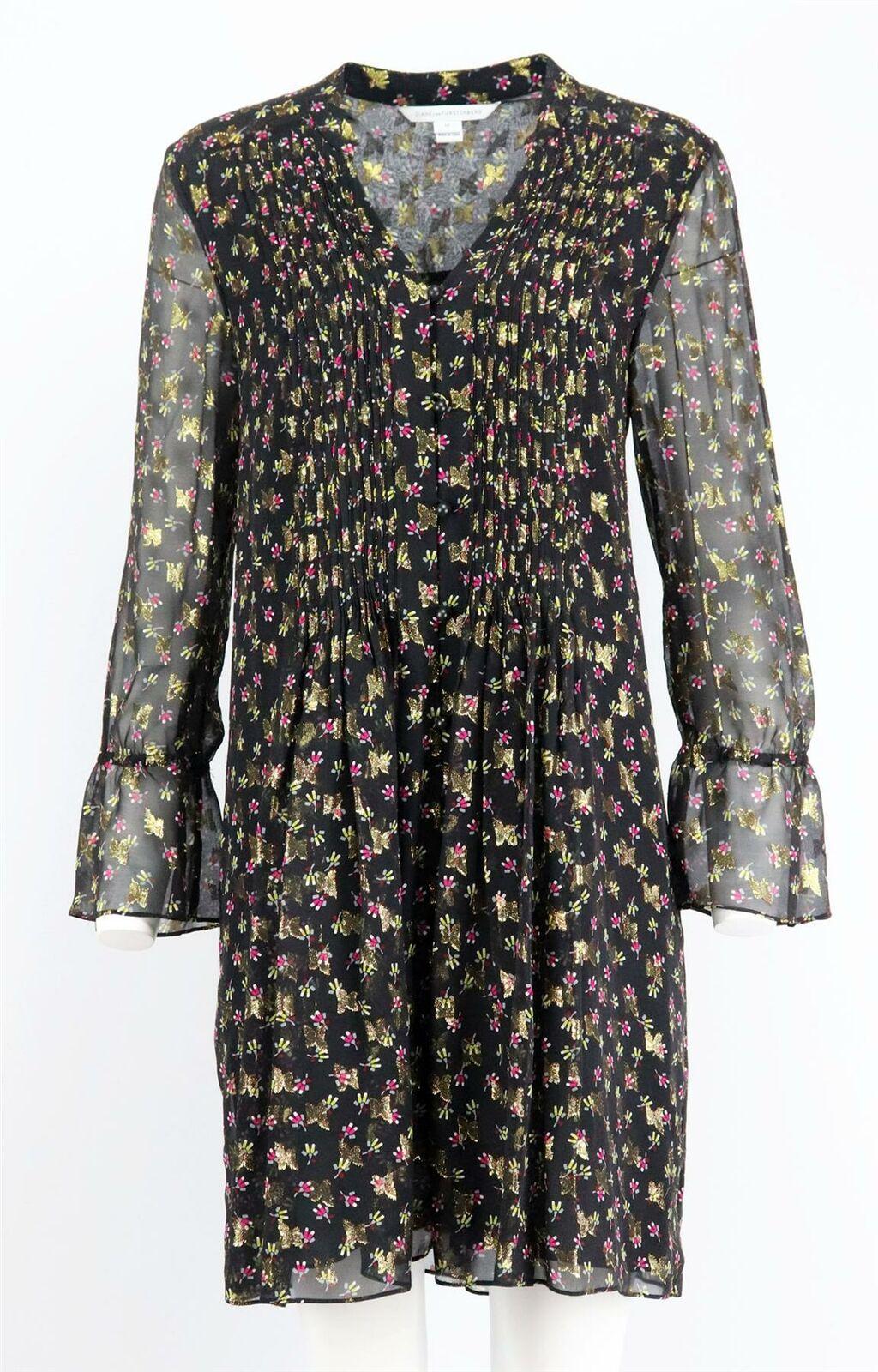 Something to get you in the mood for summer, Diane von Furstenberg's 'Layla' dress is dotted all-over with metallic details, it's made from airy silk-crepon and detailed with pintucks and ruffles.
Multicoloured silk-blend.
Slips on.
85% Silk, 15%