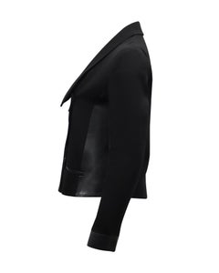Diane Von Furstenberg Leather-Trimmed Double Breasted Blazer Jacket in Black Triacetate