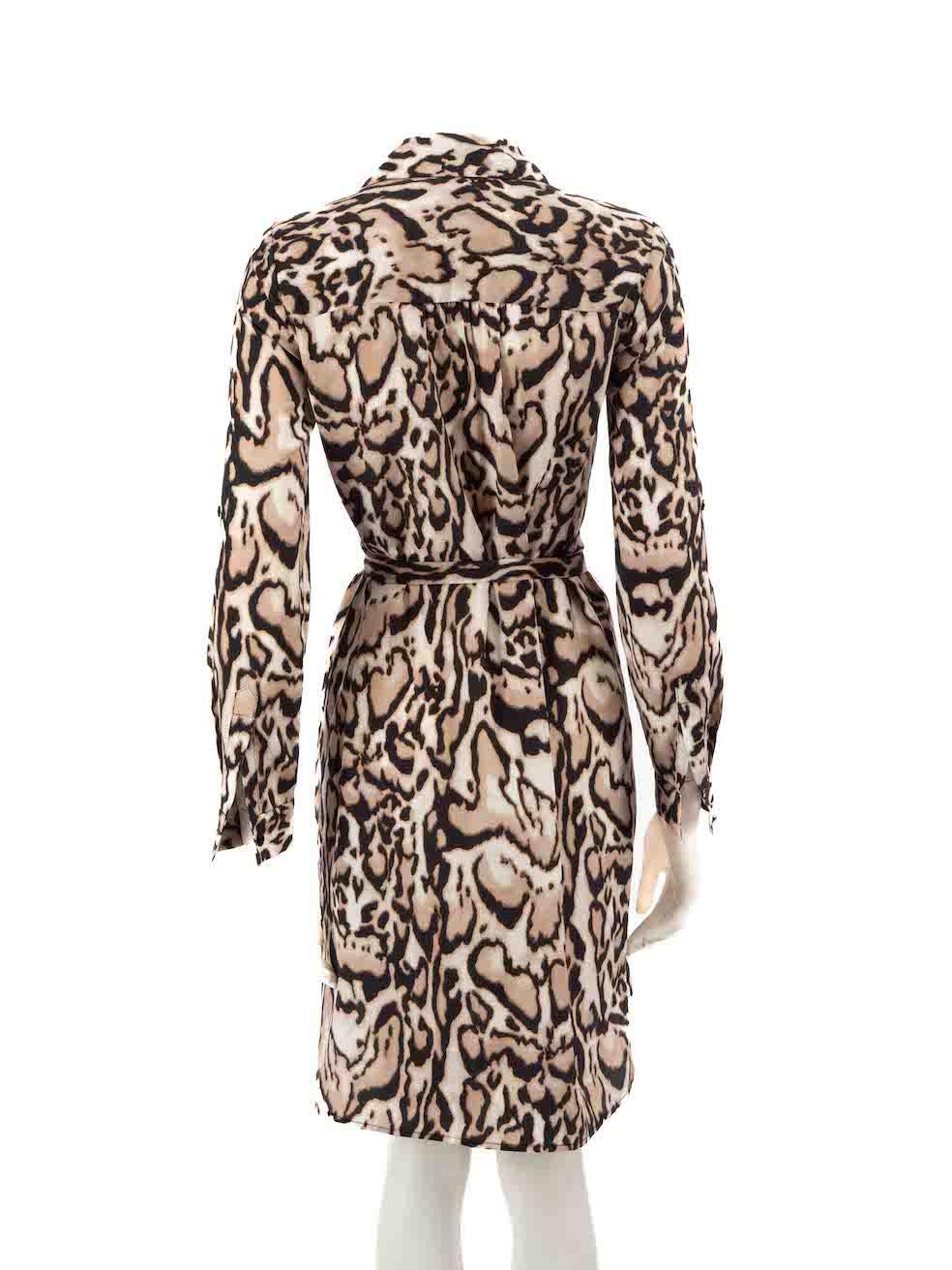 Beige Diane Von Furstenberg Leopard Silk Shirt Dress Size XS For Sale