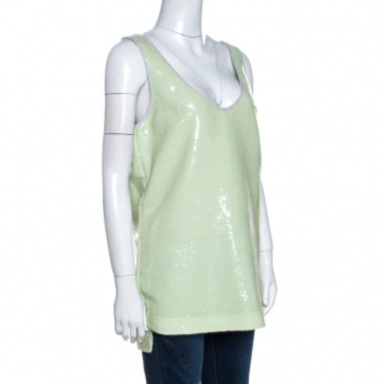 Diane von Furstenberg Hellgrünes paillettenbesetztes Desta-Top M Damen im Angebot