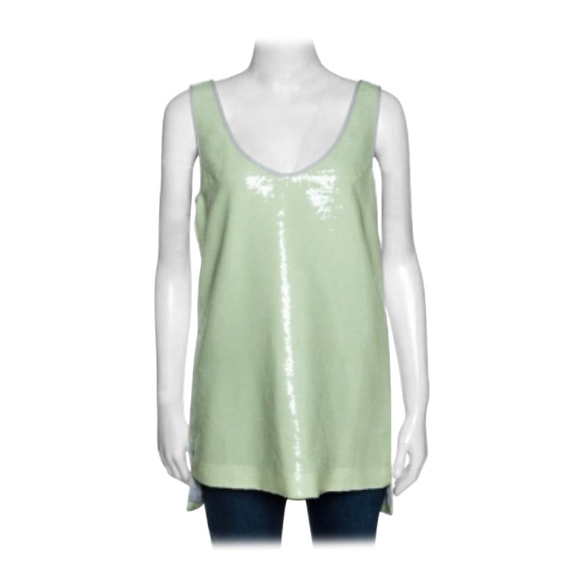 Diane Von Furstenberg Light Green Sequined Desta Tank Top M