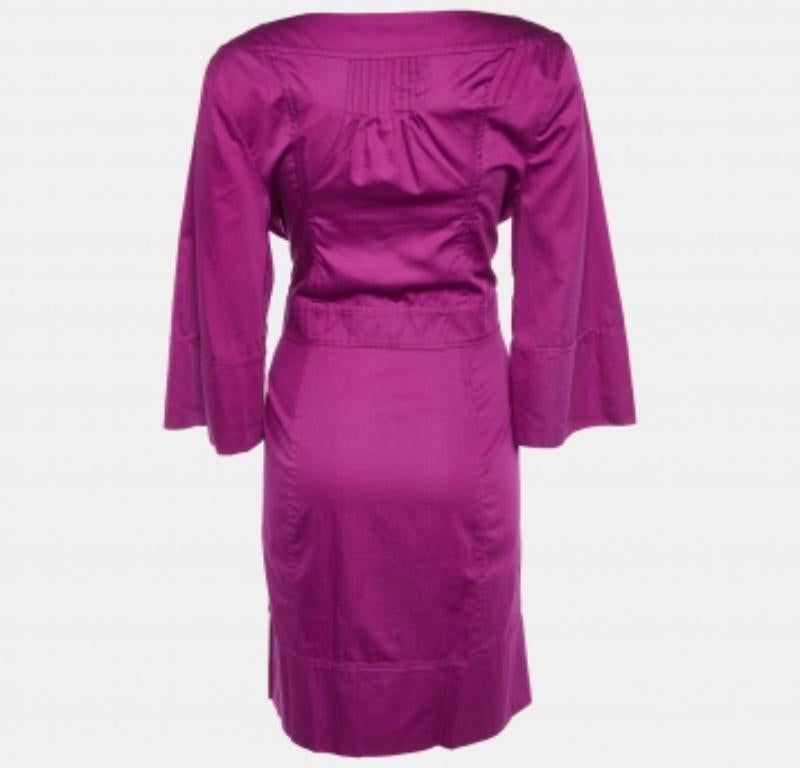 Diane von Furstenberg - Vestito Diane Furstenberg XL in cotone magenta con dettagli a cravatta in vendita 2
