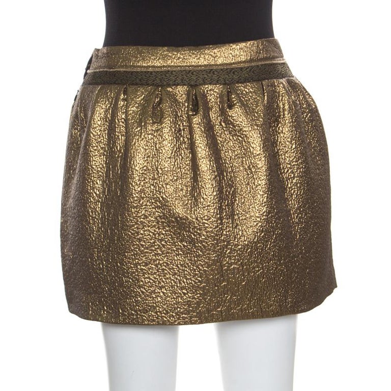 Diane Von Furstenberg Metallic Gold Gathered Addie Jacquard Mini Skirt ...