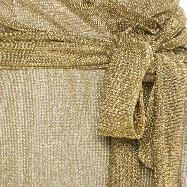 Diane Von Furstenberg Metallic Gold Knit Sleeveless Maxi ...