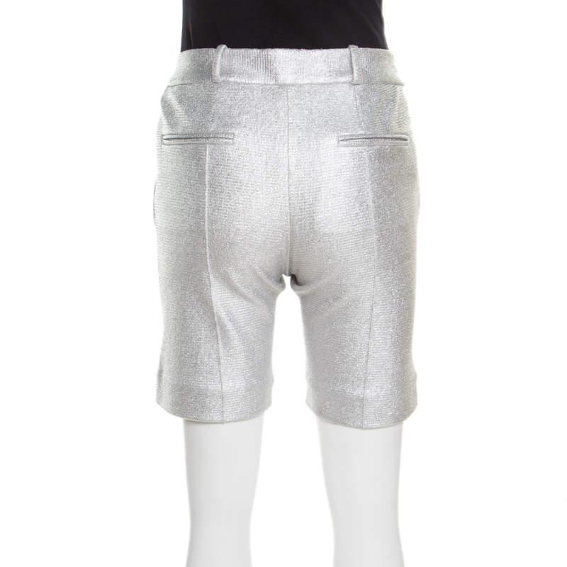 Diane von Furstenberg Metallic Silver Silk Lined New Boymuda Shorts S In Good Condition For Sale In Dubai, Al Qouz 2