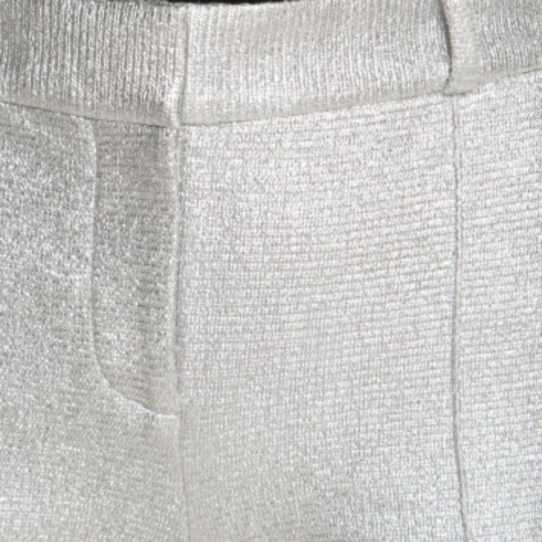 Diane von Furstenberg Metallic Silver Silk Lined New Boymuda Shorts S Damen im Angebot