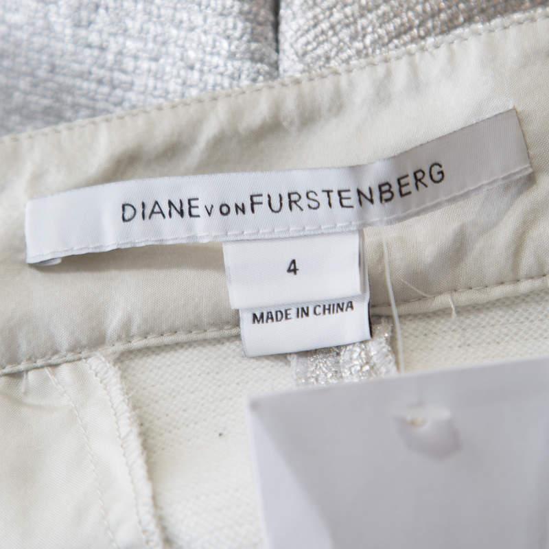 Diane von Furstenberg Metallic Silver Silk Lined New Boymuda Shorts S For Sale 1