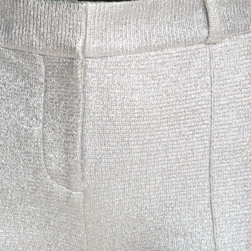 Diane von Furstenberg Metallic Silver Silk Lined New Boymuda Shorts S For Sale 2