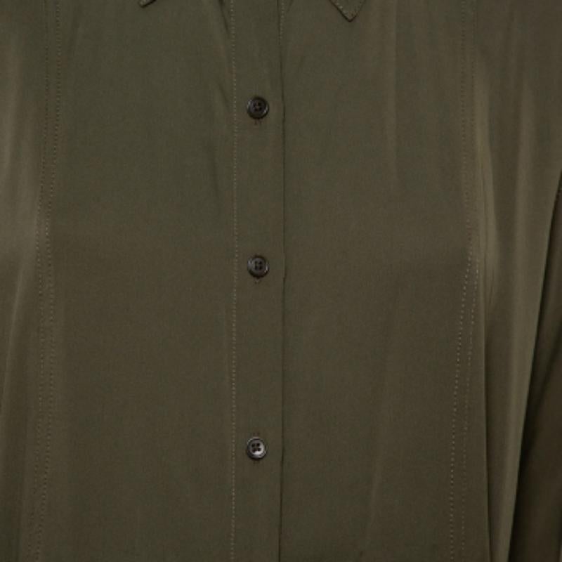 Black Diane Von Furstenberg Military Green Silk Belted Clarise Dress M For Sale