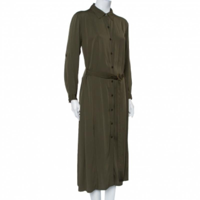 Diane Von Furstenberg Military Green Silk Belted Clarise Dress M In Good Condition For Sale In Dubai, Al Qouz 2